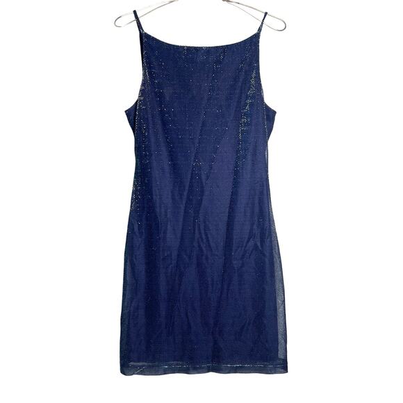 Vintage 90s All That Jazz Size Medium Blue Mylar Metallic Slip Dress Festival - Picture 1 of 7